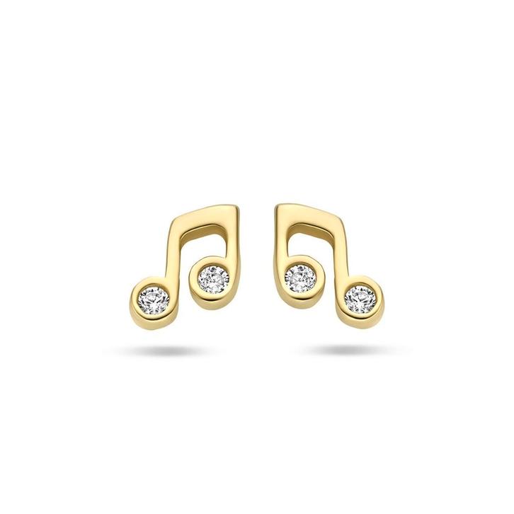 Gouden oorstekers Muzieknootjes met zirkonia - 14 karaat, Sieraden, Tassen en Uiterlijk, Oorbellen, Nieuw, Knopjes of Stekers