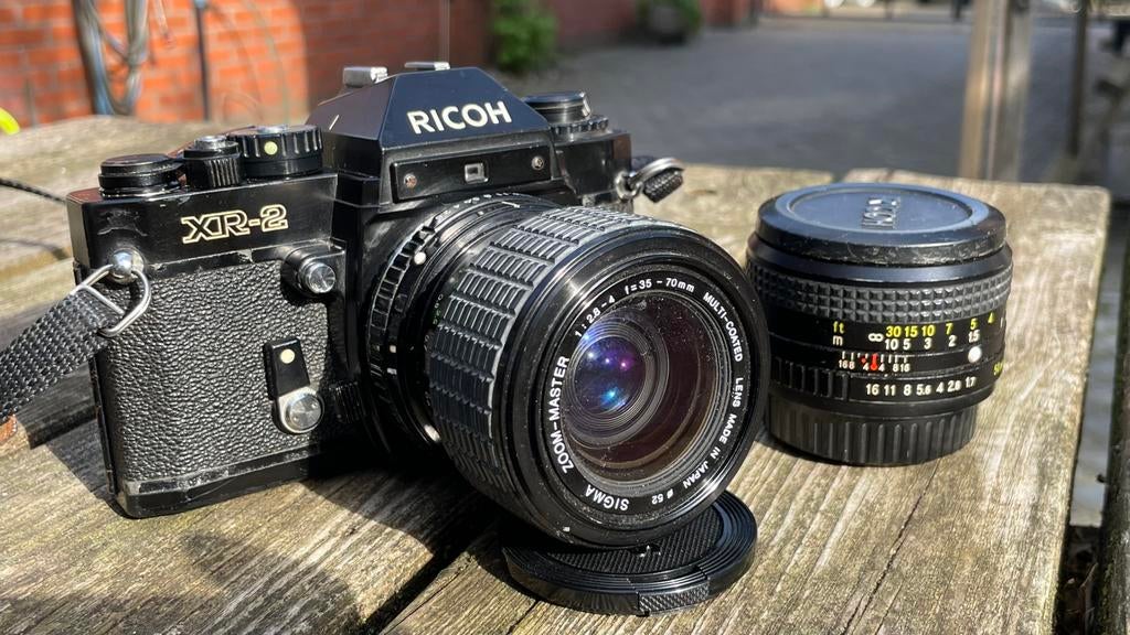 Ricoh XR-2 Analoge camera + 2 lenzen en flitser GETEST ✅, Ophalen of Verzenden, Zo goed als nieuw, Spiegelreflex, Overige Merken