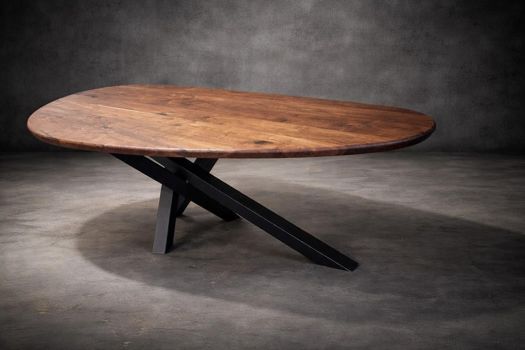 Unieke noten tafel Woodwolf design (Nr One), 100 tot 150 cm, 50 tot 75 cm, Kruisweg 76, Woodwolf