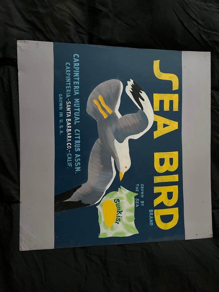 Vintage 'Sea Bird' Sunkist Citrus Kist reclame bord USA, Ophalen of Verzenden, Zo goed als nieuw, Reclamebord