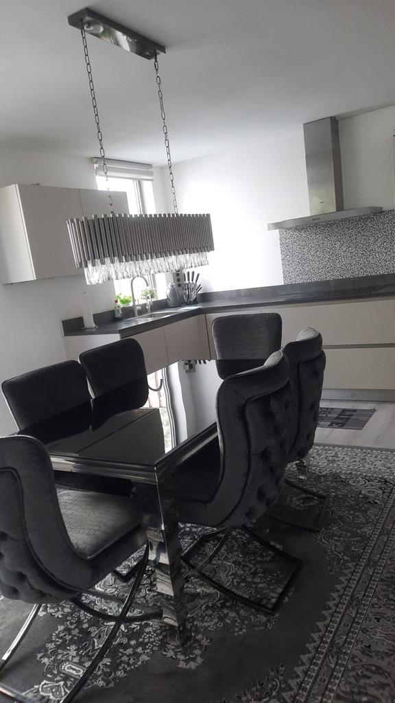 Eettafel met stoelen, Ophalen, Gebruikt, 100 tot 150 cm, Vijf personen of meer