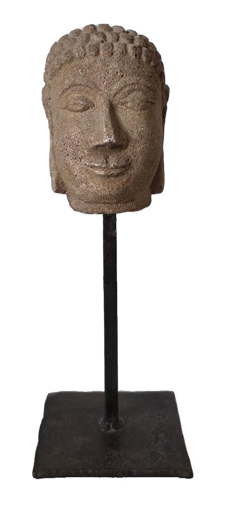 Boeddha hoofd in steen op standaard., Ophalen of Verzenden, Zo goed als nieuw