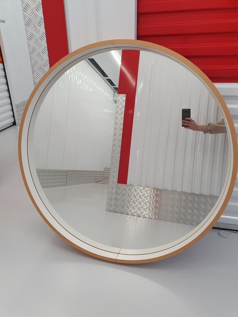 Grote ronde spiegel met houten frame, Huis en Inrichting, Woonaccessoires | Spiegels, Ophalen, Gebruikt, 100 tot 150 cm, Rond