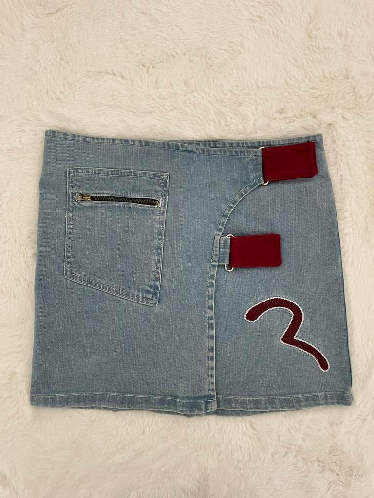 Evisu jeans rok, Kleding | Dames, Ophalen of Verzenden, Zo goed als nieuw, Blauw, Boven de knie