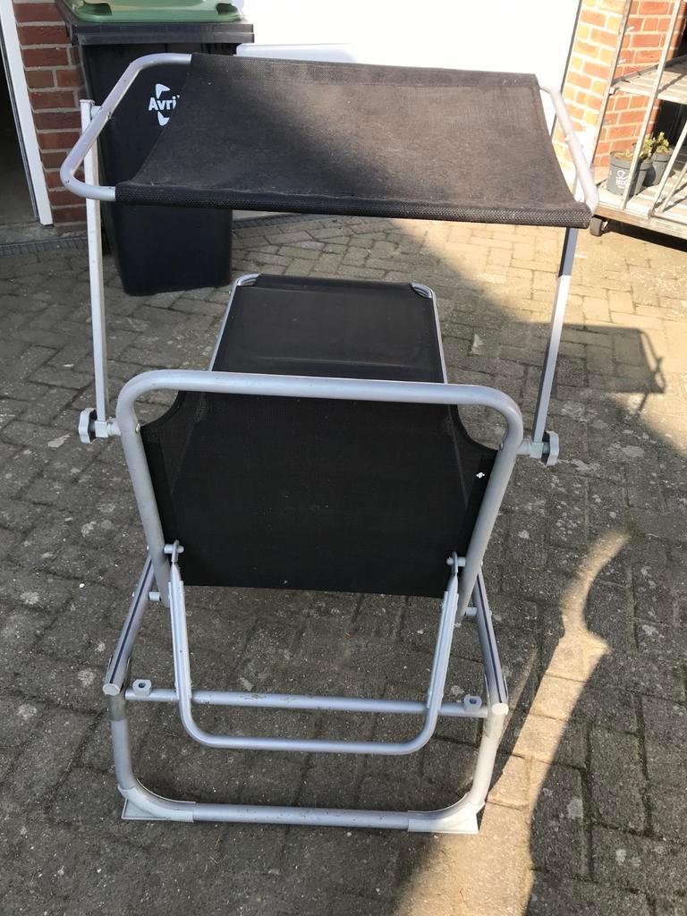Opvouwbaar ligbed met zonnescherm - Ideaal voor tuin/strand, Ophalen, Gebruikt, Aluminium, Verstelbaar