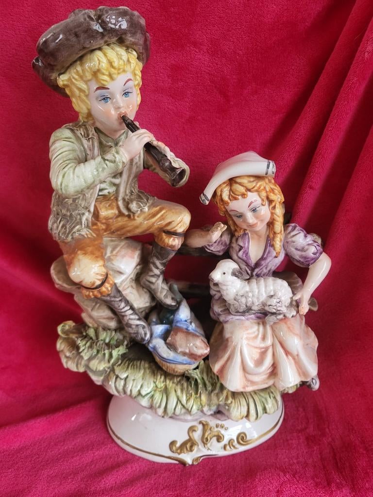Groot Italiaans Capodimonte Porseleinen Beeld - Herderspaar, Antiek en Kunst, Ophalen