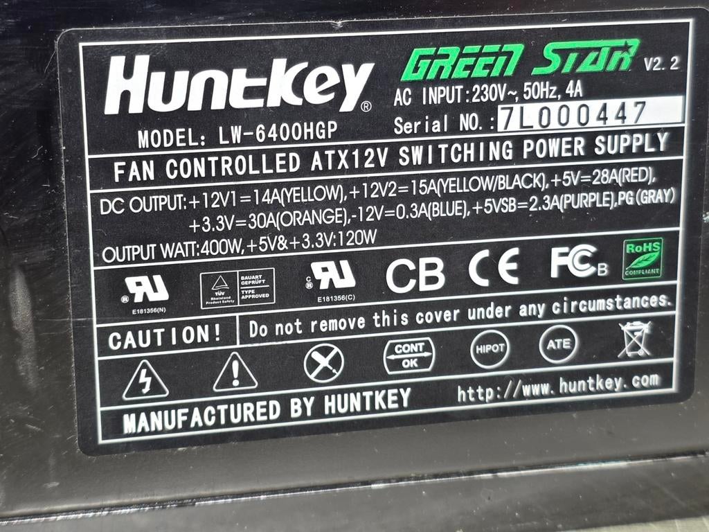 Huntkey 400w max voeding psu power supply lw-6400hgp, Ophalen of Verzenden, Gebruikt