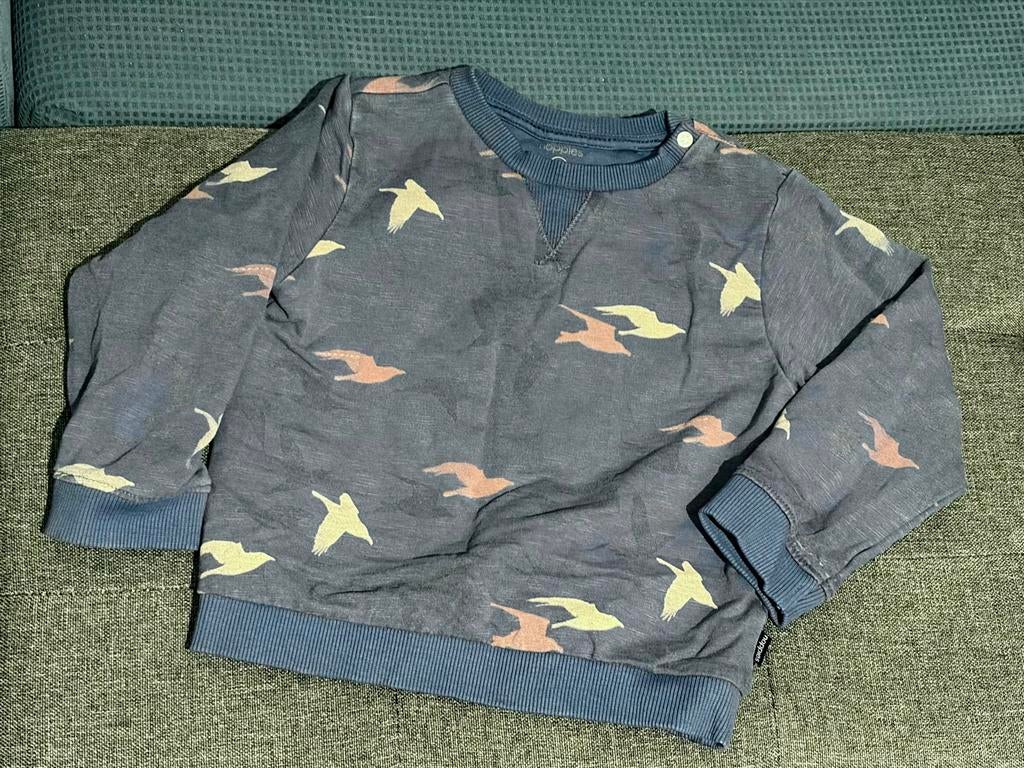 Noppies trui met vogelprint, donker blauwgrijs, maat 86, Kinderen en Baby's, Babykleding | Maat 86, Ophalen of Verzenden, Gebruikt