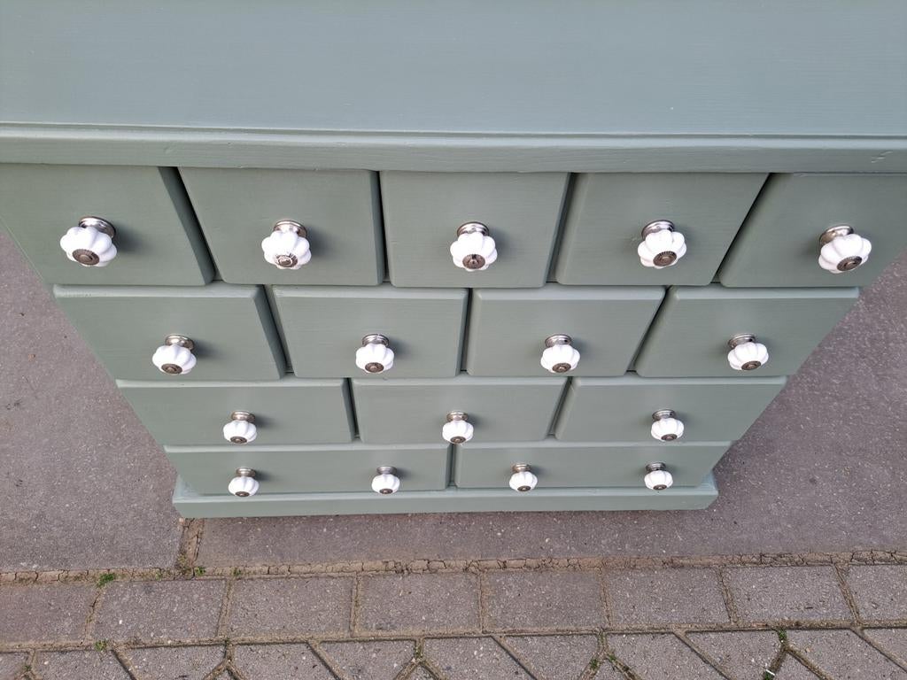 Groene grenen ladekast refurbished ambleside 14 lades, Ophalen, RoDeKo Volendam, R.kooij65@gmail.com, Gebruikt