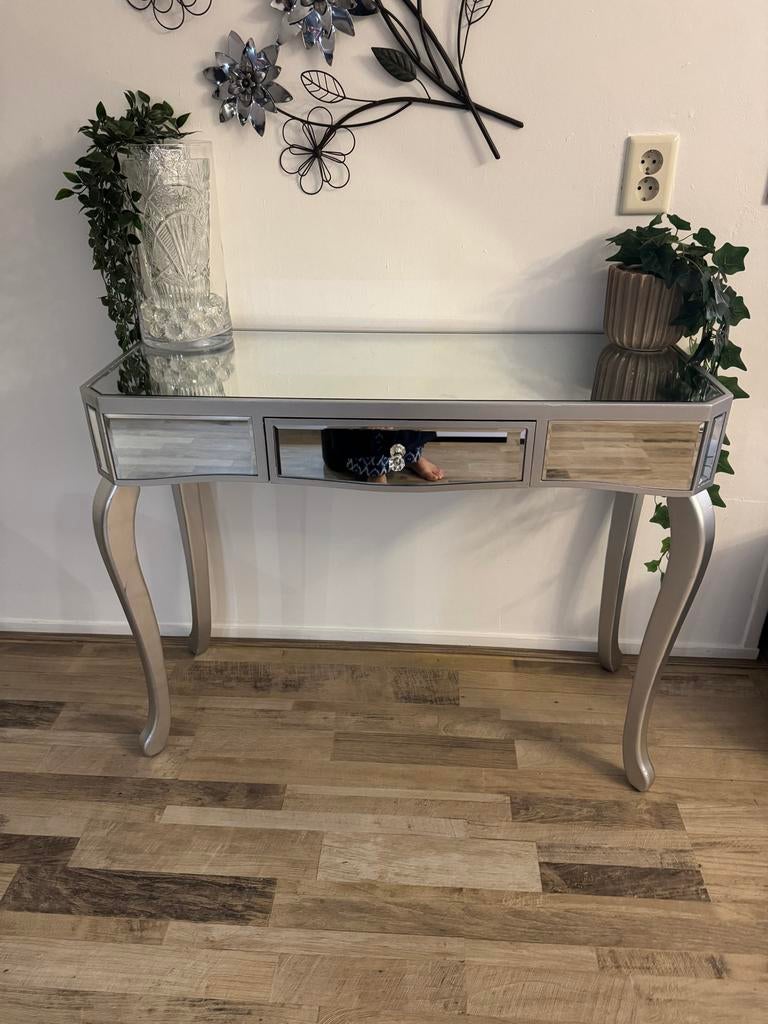 Kaptafel met spiegel en lade, Ophalen, Gebruikt, 50 tot 100 cm, Glas