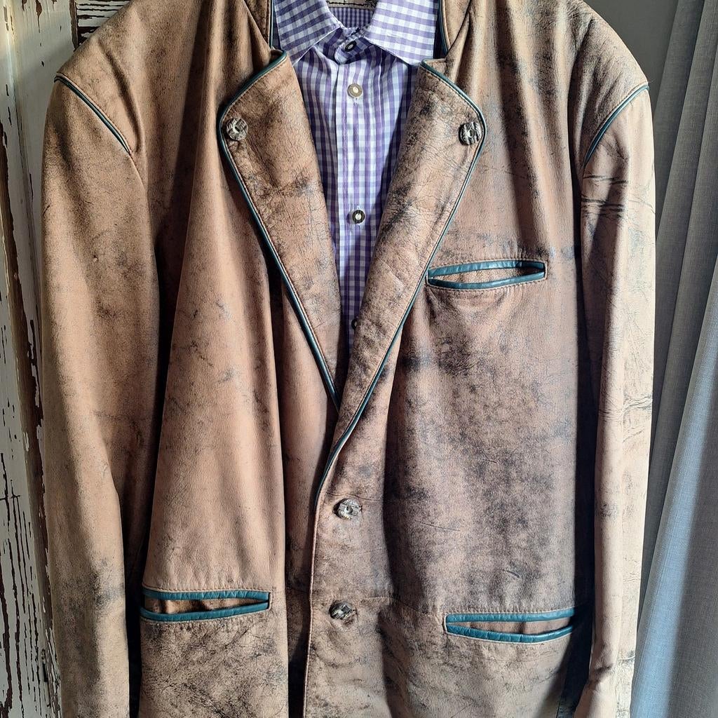 Leren trachten jas overhemd Tiroler oktoberfeest, Ophalen, Gedragen, Maat 52/54 (L)