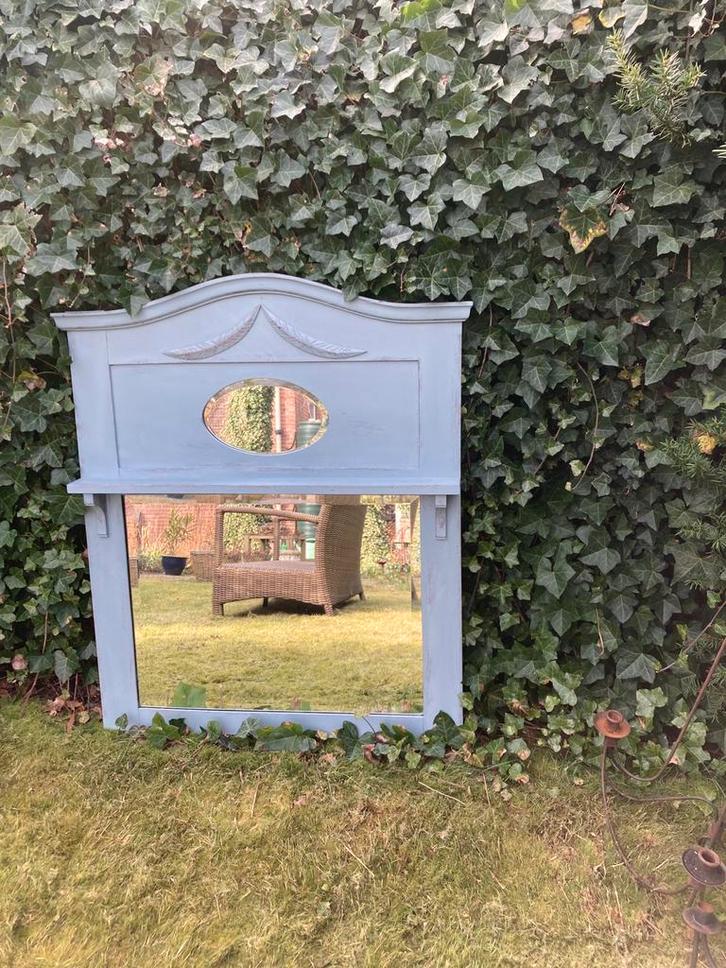 Prachtige XXL brocante Damspiegel, Moose Färg, facetglas, Antiek en Kunst, Antiek | Spiegels, 50 tot 100 cm, 100 tot 150 cm, Rechthoekig