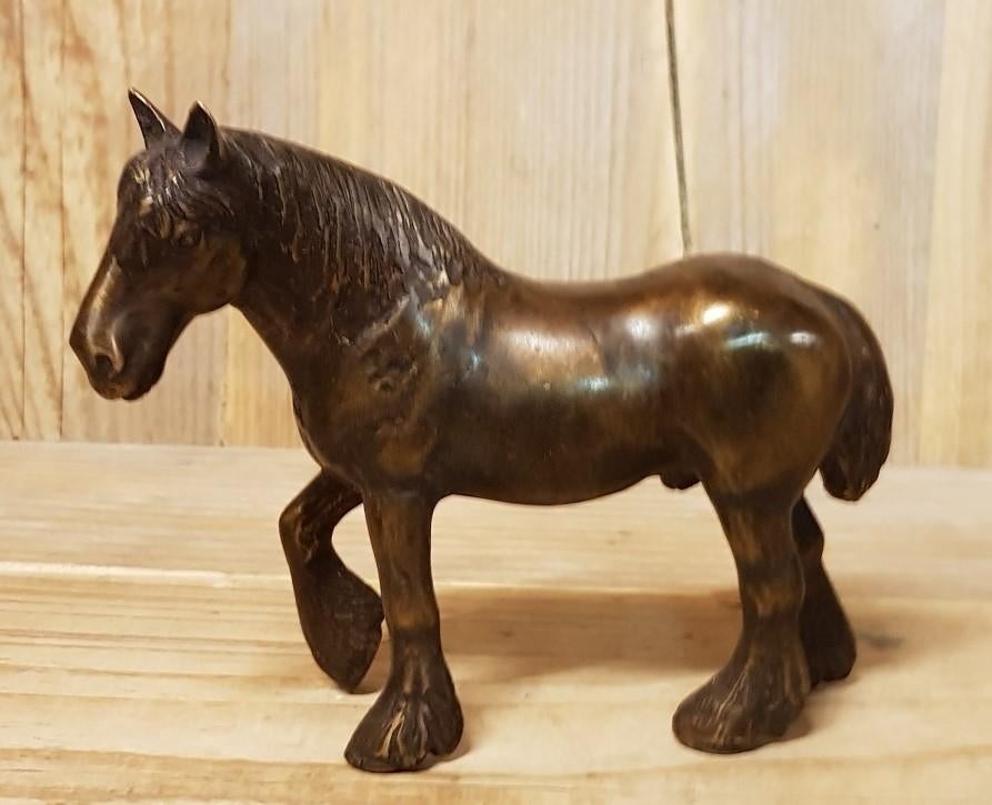 bronzen beeld / TREKPAARD / BELG / 11 cm hoog, Verzamelen, Dierenverzamelingen, Beeldje of Figuurtje, Paard, Ophalen of Verzenden