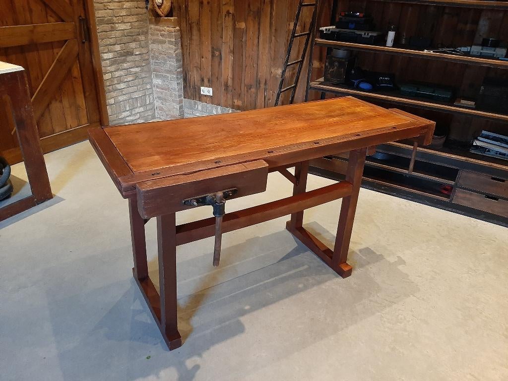 Werkbank, Houten werkbank, Bankschroef, Timmermanswerkbank, Doe-het-zelf en Verbouw, Werkbanken, Ophalen, Gebruikt, 170 cm of meer