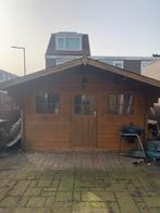 Blokhut 300x370cm met luifel 140cm - Zelf demonteren, Tuin en Terras, Ophalen, 250 tot 500 cm, Blokhut, 2 ramen