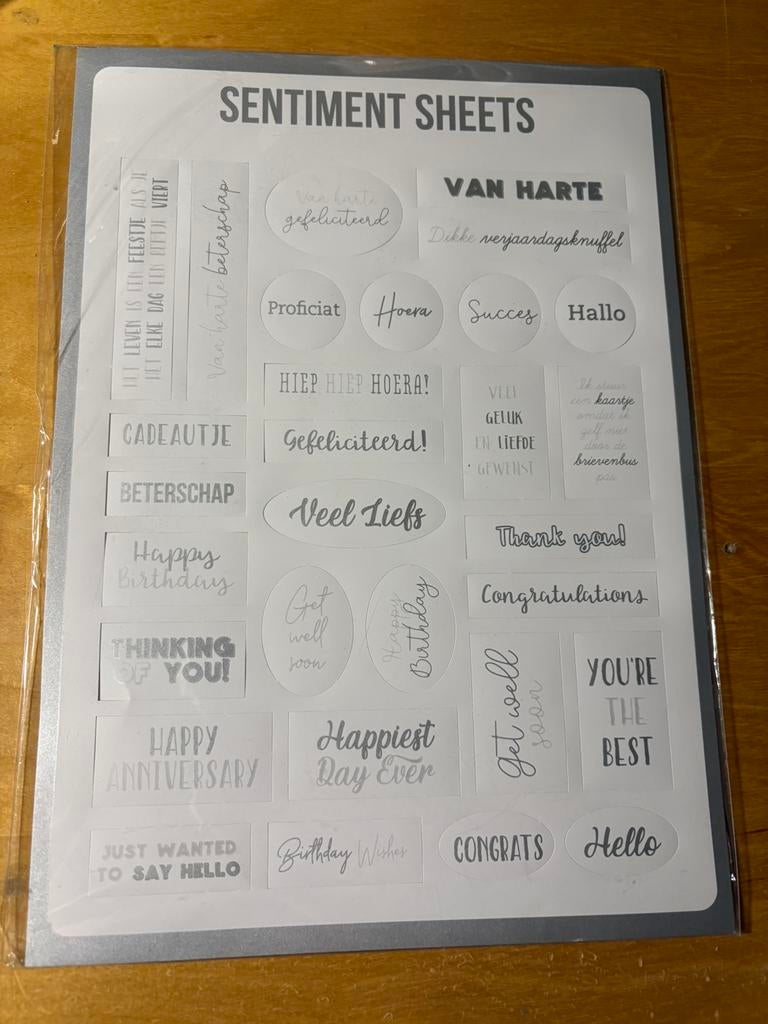 Sentiment sheets / uitdruk teksten 5 zilver, Hobby en Vrije tijd, Ophalen of Verzenden, Zo goed als nieuw, Overige thema's, Pons of Mal