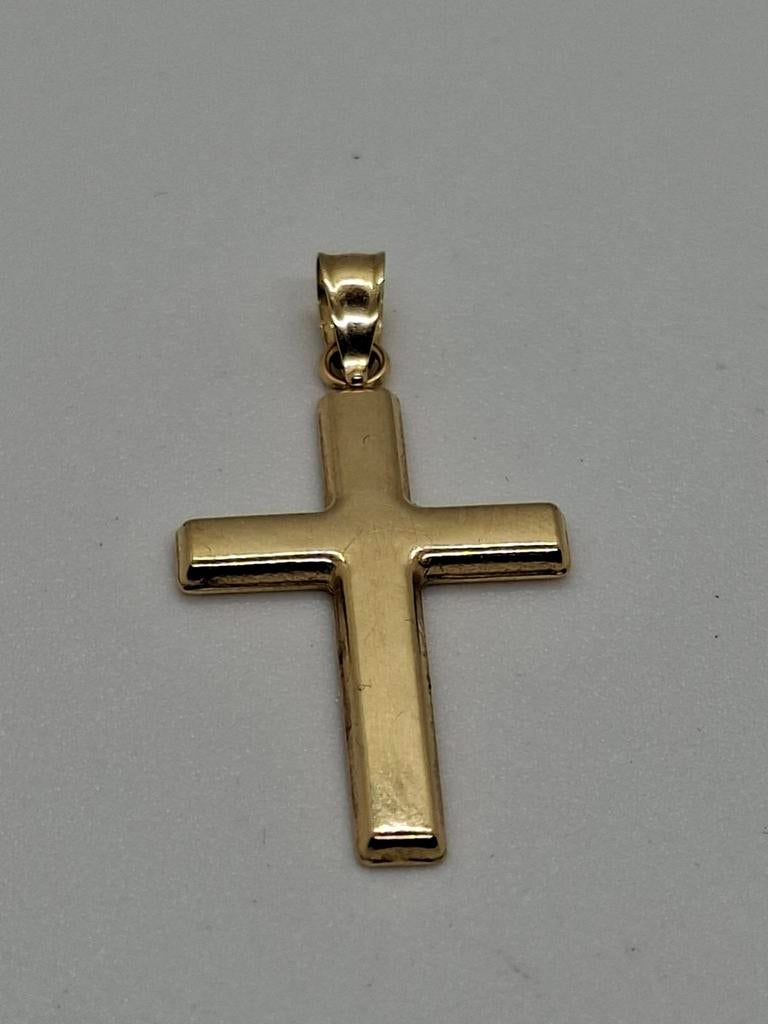 9 Karaat Gouden Kruisje Hanger - Ruim 3 cm, Sieraden, Tassen en Uiterlijk, Kettinghangers, Gebruikt, Ophalen of Verzenden, Kruis of Symbool