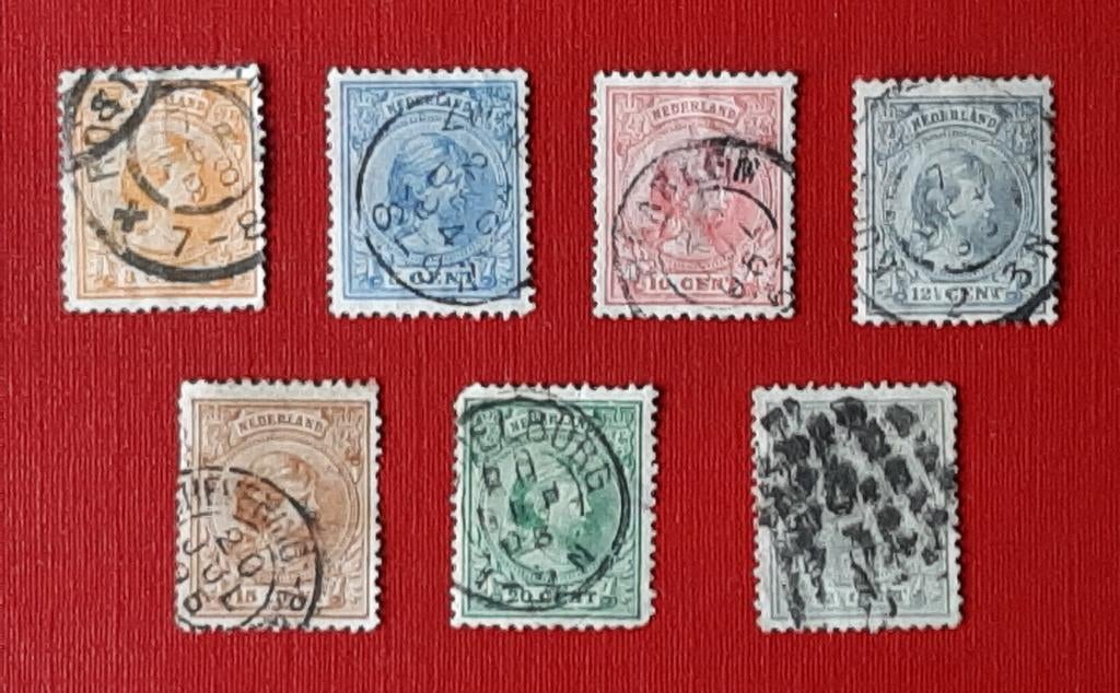 1891 Postzegels Wilhelmina Hangend haar 7 stuks Gestempeld, Postzegels en Munten, Postzegels | Nederland, Ophalen, Gestempeld