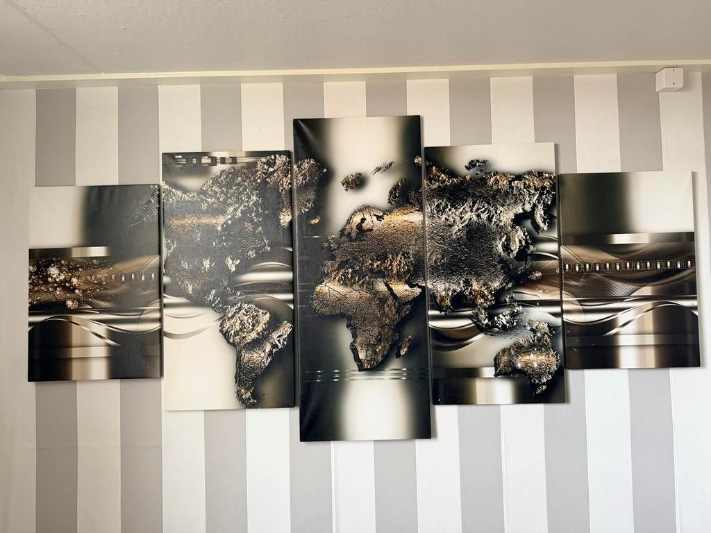5-delig schilderij wereldkaart., Ophalen of Verzenden, Nieuw, Foto of Poster