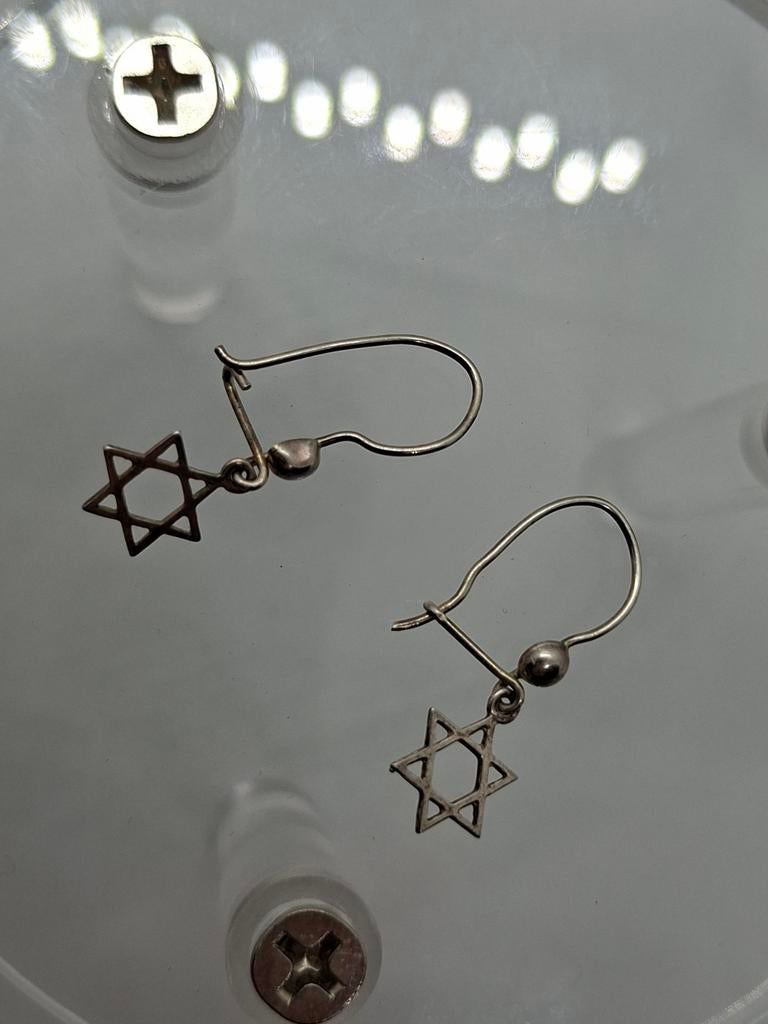 Zilveren oorhangers met Davidster, Ophalen of Verzenden, Zilver, Zilver, Hangers