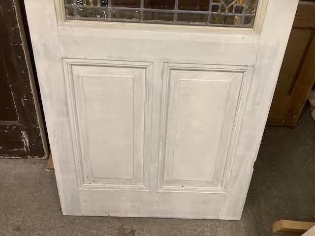 Antieke grenen tochtdeur+3-ramen, glas+lood panelen, €795,00, Ophalen, Gebruikt, Wit, Vintage