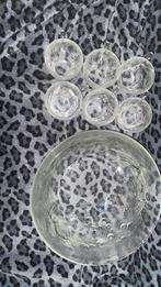 Vintage Glazen Kom en Mokken Set met Druivenmotief, Antiek en Kunst, Ophalen of Verzenden