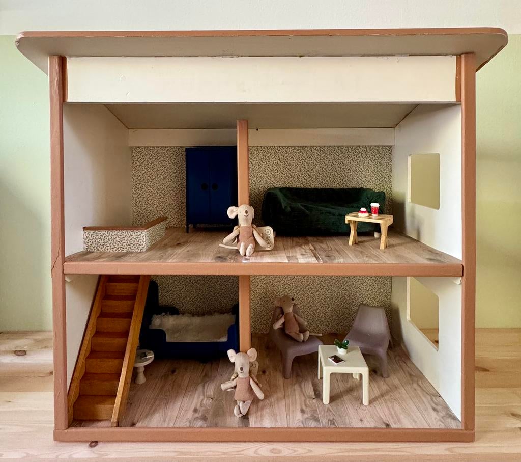 Houten poppenhuis voor Maileg muizenhuis incl. Maileg muis, Ophalen of Verzenden, Zo goed als nieuw, Poppenhuis