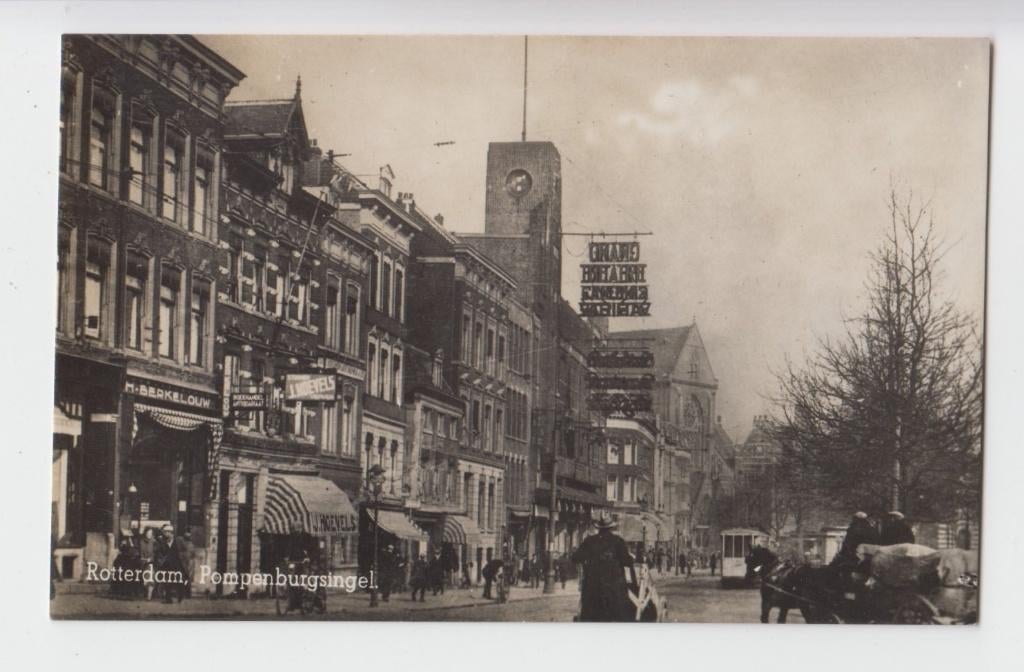132 Rotterdam Tram Winkels Mensen Pompenburgsingel B16, Verzenden, 1940 tot 1960, Ongelopen, Zuid-Holland
