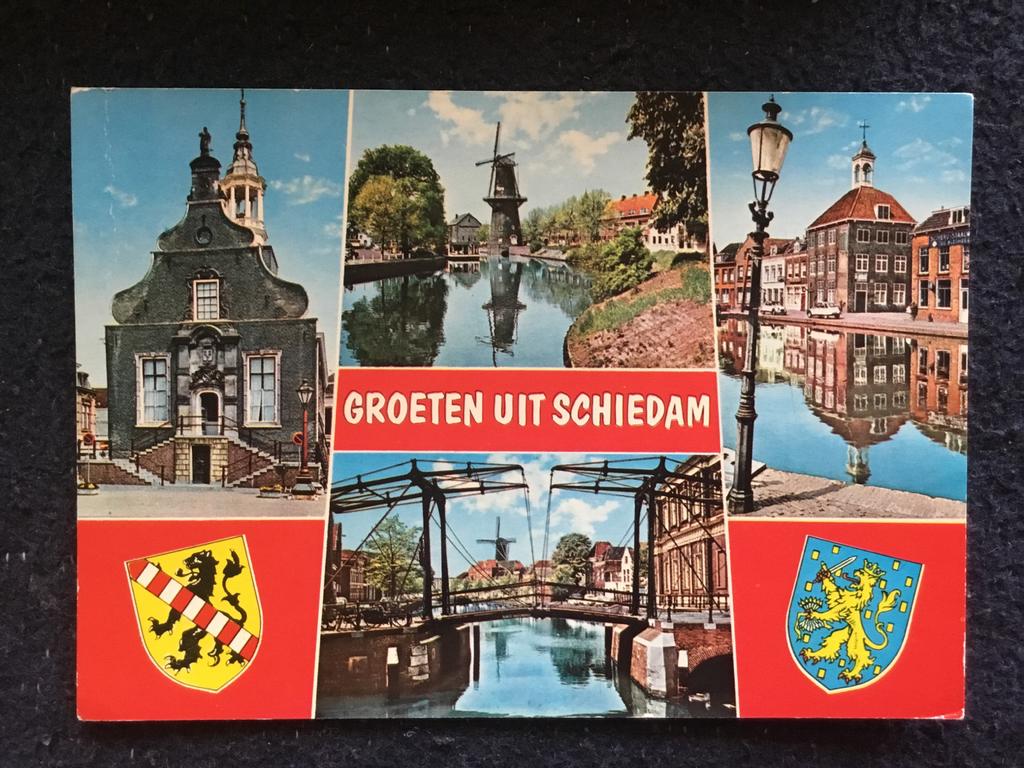 Groeten uit Schiedam - Vintage Ansichtkaart, Ophalen of Verzenden, 1960 tot 1980, Gelopen, Zuid-Holland
