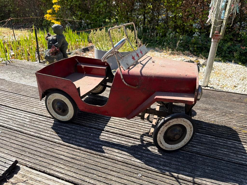 Vintage metal trapauto Jeep - rood, robuust, Ophalen of Verzenden, Gebruikt