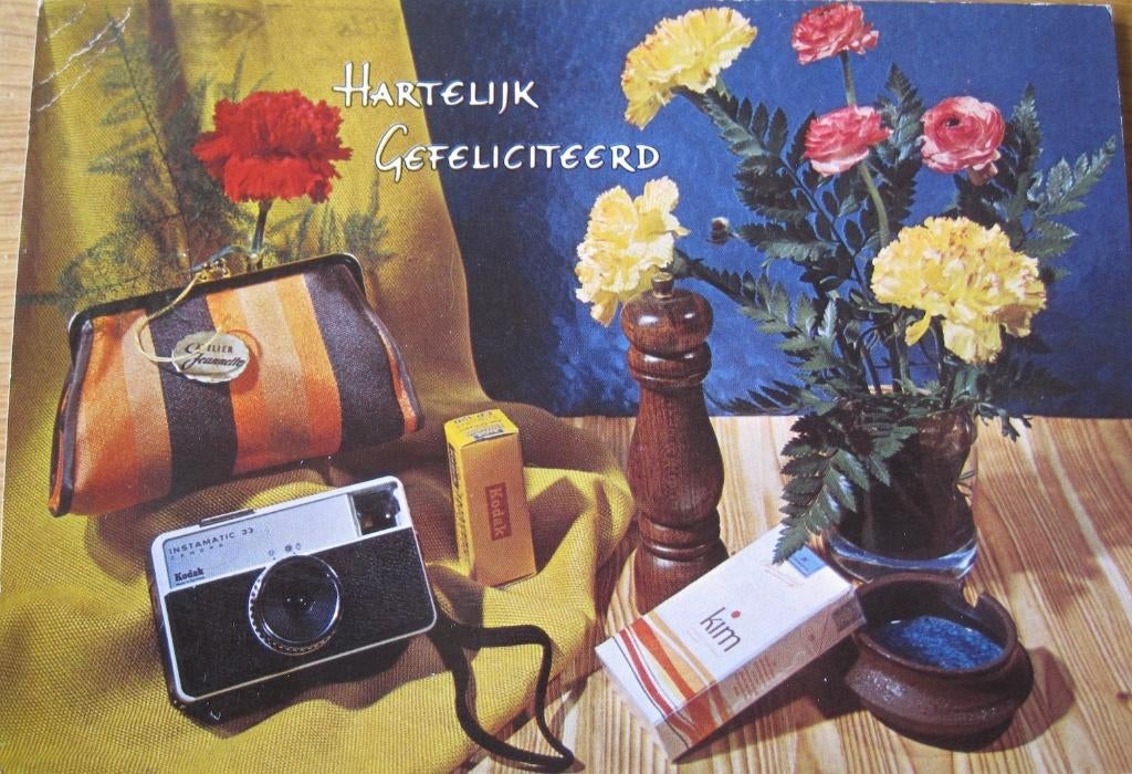 Gefeliciteerd - Kodak instamatic - pepermolen - sigaretten, Verzamelen, Verzenden, 1960 tot 1980, Gelopen, Overige thema's
