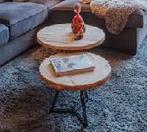 2 salontafels. TEAK met stalen onderstel, Ophalen, 50 tot 100 cm, Rond, Zo goed als nieuw