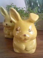 2 vintage Kleine geelgroene konijntjes bloempotjes, Verzamelen, Beelden en Beeldjes, Ophalen of Verzenden, Gebruikt, Dier