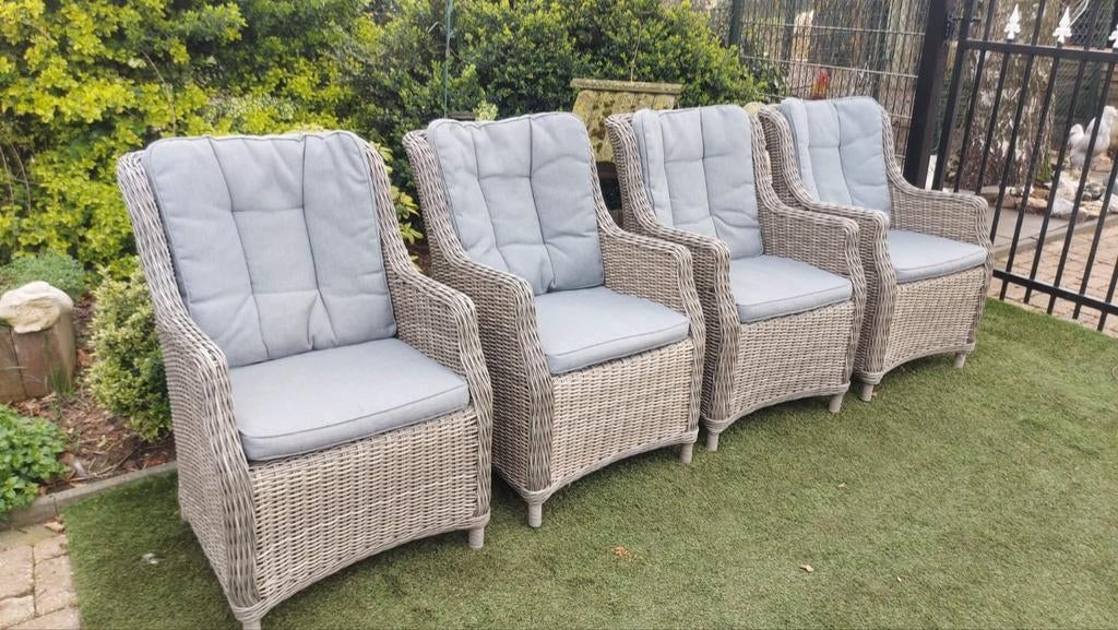 4 luxe rond wicker tuinstoelen garden collections, Ophalen, Zo goed als nieuw, Wicker