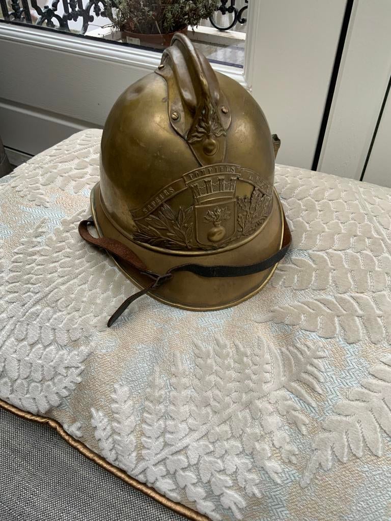 Antiek Koperen Franse Brandweerhelm Rond 1900, Verzamelen, Militaria | Algemeen, Ophalen of Verzenden