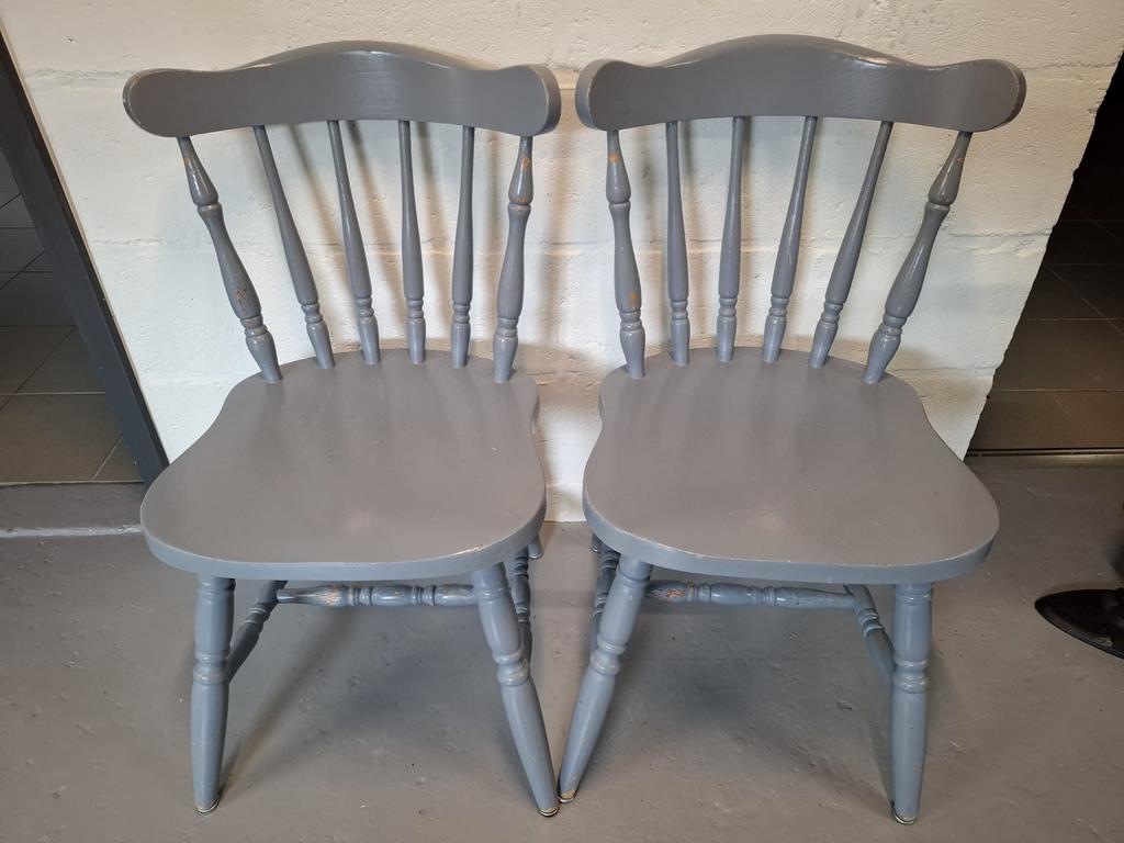 Set van 2 retro massief houten stoelen, Ophalen, Gebruikt, Twee, Grijs