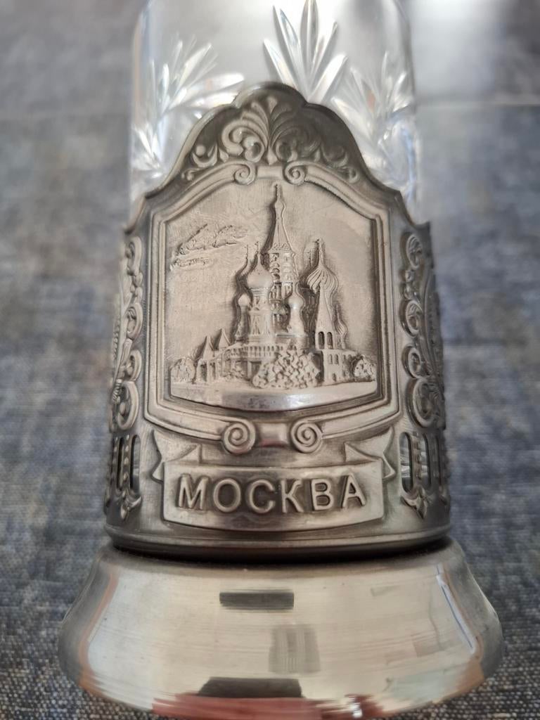 Nieuwe Russische theeglashouder met glas en lepel, Ophalen of Verzenden