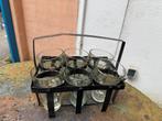 6 glazen glaasjes in metalen houder, Ophalen of Verzenden, Gebruikt, Glas