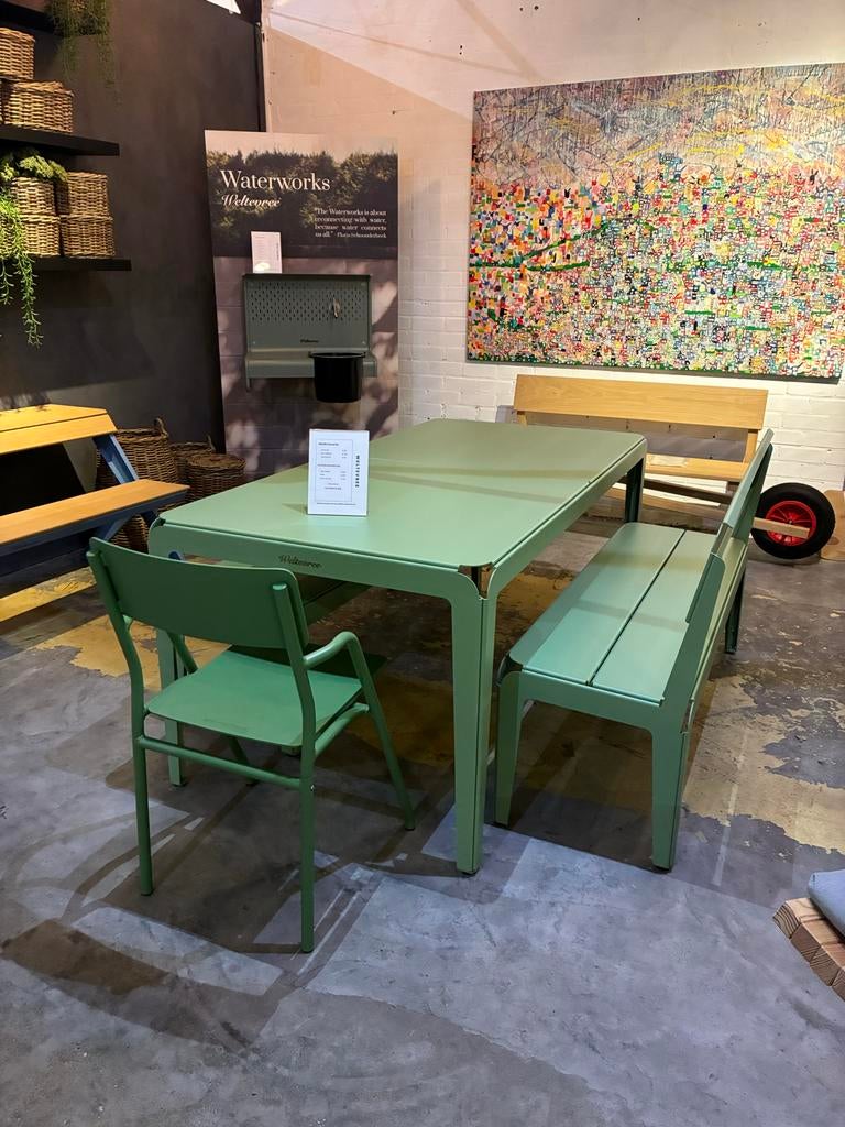 Weltevree Bended showroomset: tafel + 2 banken, Ophalen, 6 zitplaatsen, Nieuw, Aluminium