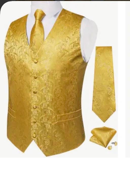Gouden Paisley Gilet Set - Perfect voor Feestelijke Gelegenh, Kleding | Heren, Ophalen of Verzenden, Zo goed als nieuw, Maat 56/58 (XL)