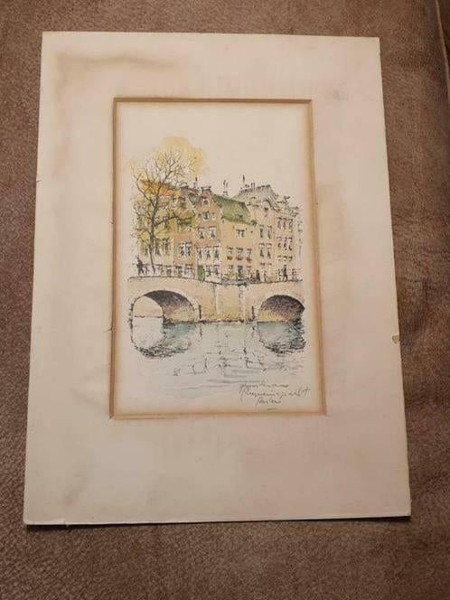 ingekleurde litho Gerard v  Berkel Reguliersgracht Amsterdam, Ophalen