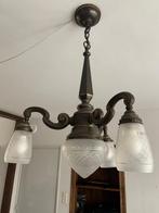 antieke bronzen kroonluchter Art Deco, Ophalen, Gebruikt, Glas, Art Deco