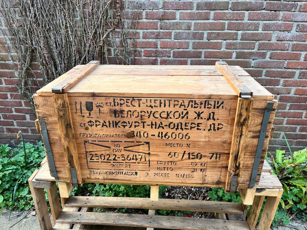 Houten kist - legerkist, Ophalen, Gebruikt, 50 tot 100 cm, Grenenhout