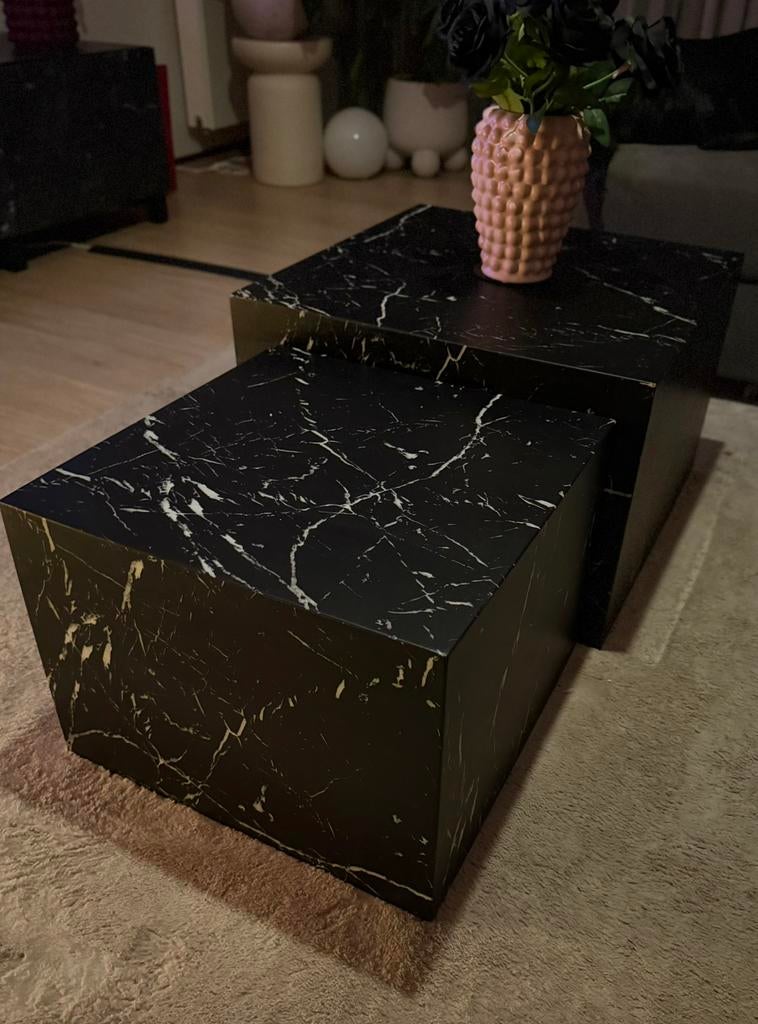 JYSK salontafels zwart marble, Ophalen, 50 tot 100 cm, Zo goed als nieuw, Minder dan 50 cm