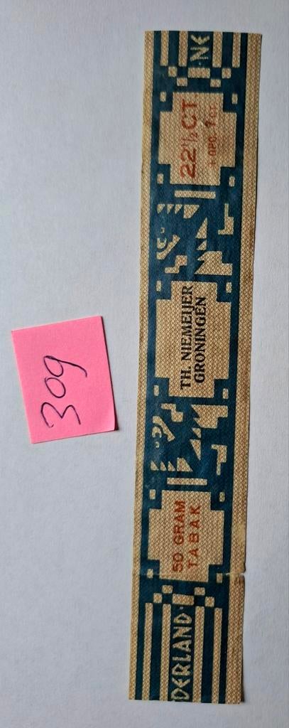 50 gr TABAK        BANDEROL            NR 309, Verzamelen, Rookartikelen, Aanstekers en Luciferdoosjes, Ophalen of Verzenden, Gebruikt