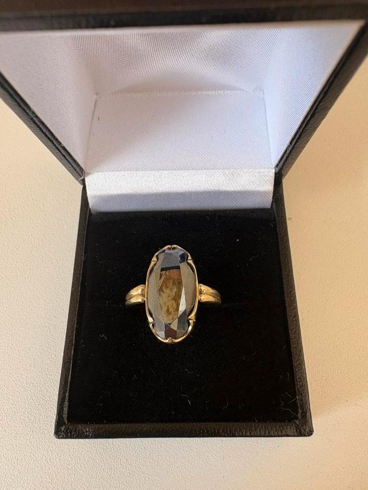 14 karaat gouden ring met Hematiet, Sieraden, Tassen en Uiterlijk, Ringen, Zo goed als nieuw, Dame, Kleiner dan 17, Goud, Ophalen of Verzenden