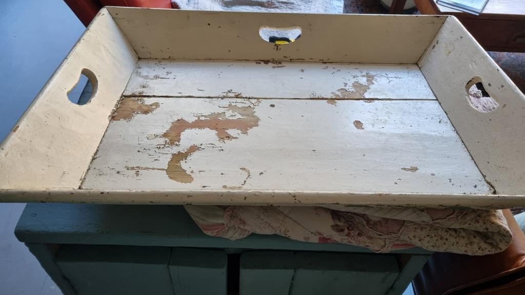 Brocante oude houten mangelbak of dienblad mooi verweerd, Antiek en Kunst, Ophalen