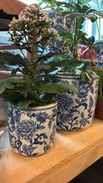 Bloempot blauw/wit, Rond, Ophalen of Verzenden, Zo goed als nieuw, Aardewerk