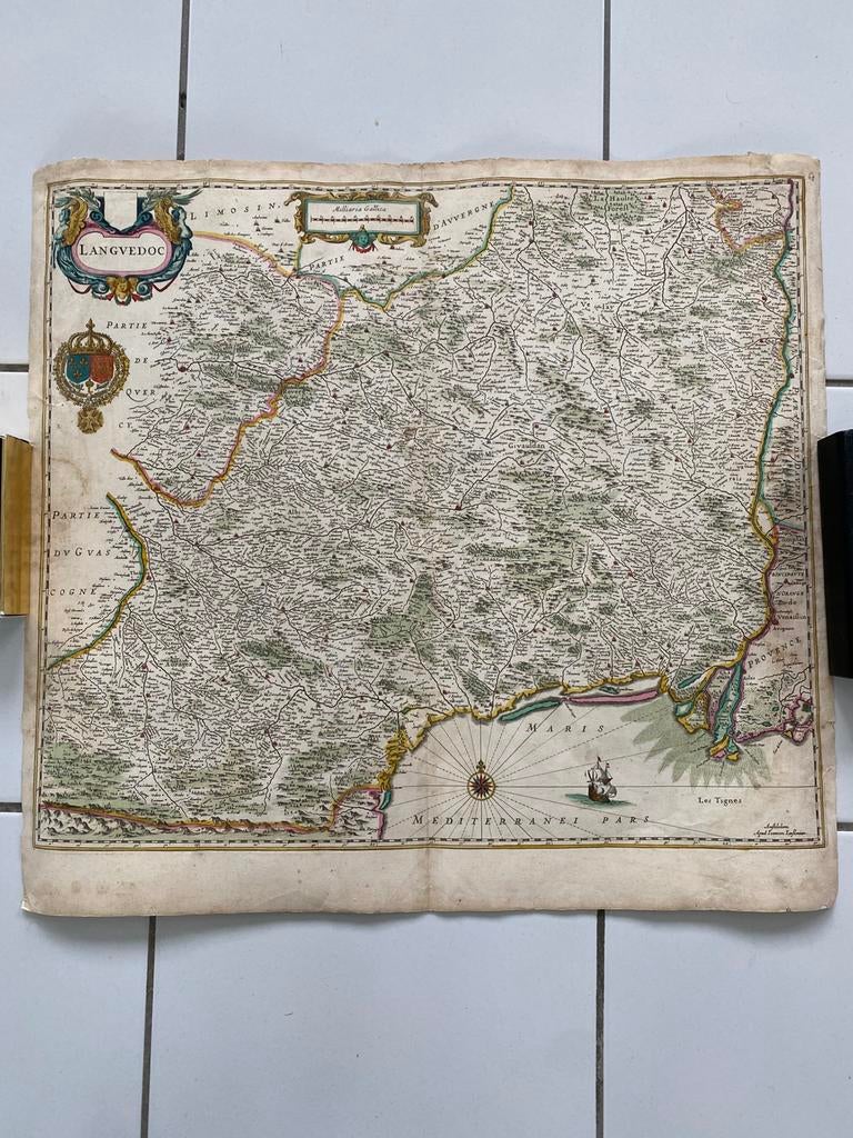 Antieke landkaart Lanquedoc 1636, Voor 1800, Ophalen of Verzenden, Nederland, Landkaart