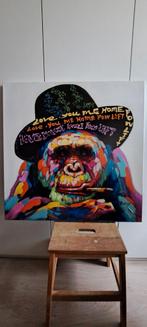Schilderij gorilla met hoed 80x80, Antiek en Kunst, Ophalen